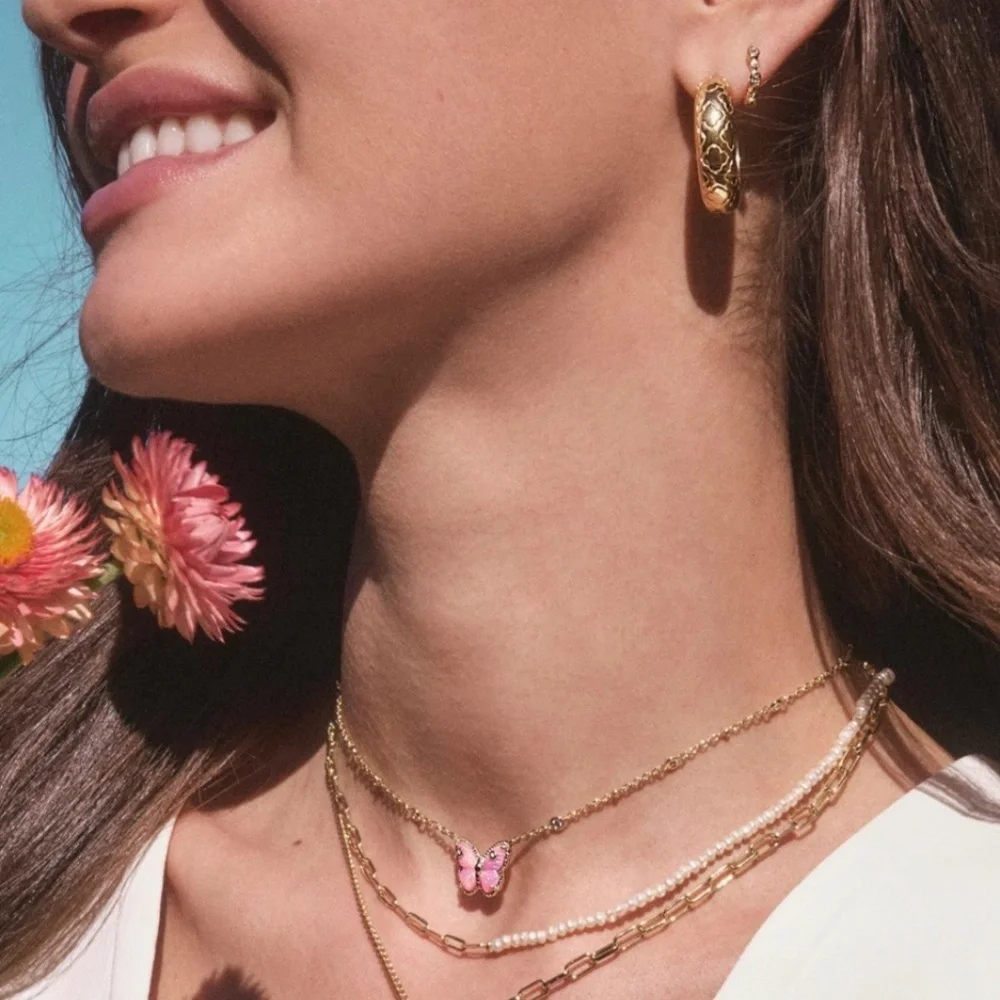 Kendra Scott Cailey Butterfly Gold Pendant Necklace in Pink Opalescent Resin - Picture 3 of 5